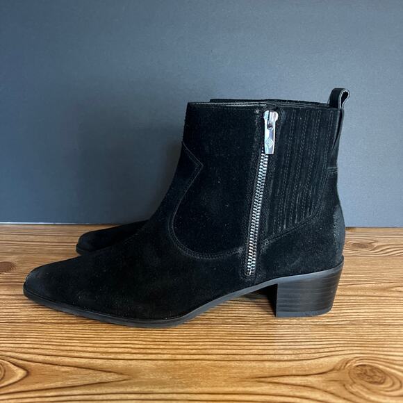 Donald Pliner Black Suede Western Banks Heeled Ankle Booties Womens 8.5 - Picture 3 of 13